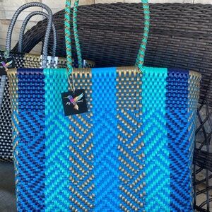 Handwoven Blue and Green Tote Bag